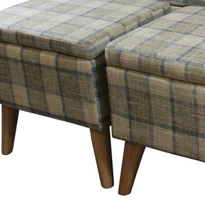 Homeroots Taupe Storage Bench And Ottoman Set - Stylish 3-piece With Storage, Comfort, And Elegant Plaid Design   469406