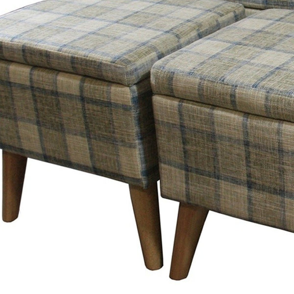 Homeroots Taupe Storage Bench And Ottoman Set - Stylish 3-piece With Storage, Comfort, And Elegant Plaid Design   469406
