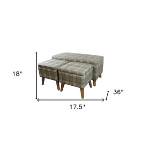 Homeroots Taupe Storage Bench And Ottoman Set - Stylish 3-piece With Storage, Comfort, And Elegant Plaid Design   469406