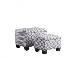 HomeRoots 17" Elegant Gray and White Tufted Storage Ottoman with Nailhead Trim for Stylish Home Décor 469413