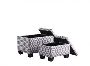 HomeRoots 17" Elegant Gray and White Tufted Storage Ottoman with Nailhead Trim for Stylish Home Décor 469413