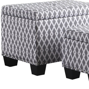 HomeRoots 17" Elegant Gray and White Tufted Storage Ottoman with Nailhead Trim for Stylish Home Décor 469413