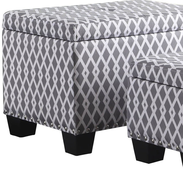 HomeRoots 17" Elegant Gray and White Tufted Storage Ottoman with Nailhead Trim for Stylish Home Décor 469413