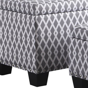 HomeRoots 17" Elegant Gray and White Tufted Storage Ottoman with Nailhead Trim for Stylish Home Décor 469413
