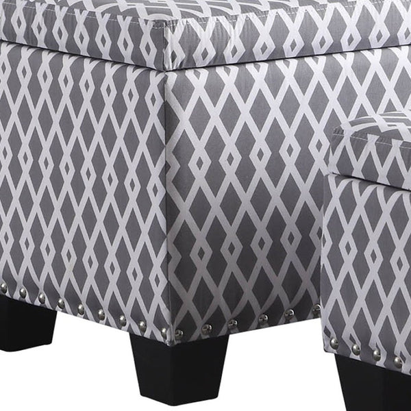 HomeRoots 17" Elegant Gray and White Tufted Storage Ottoman with Nailhead Trim for Stylish Home Décor 469413