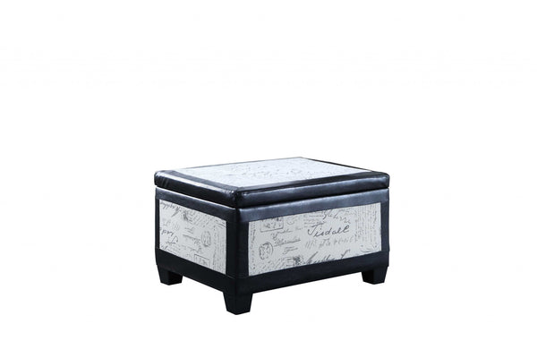 Homeroots 32" Black And White Faux Leather Upholstered Storage Bench With Flip Top   469416