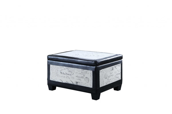 Homeroots 32" Black And White Faux Leather Upholstered Storage Bench With Flip Top   469416