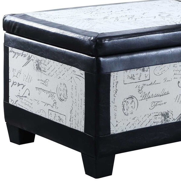 Homeroots 32" Black And White Faux Leather Upholstered Storage Bench With Flip Top   469416