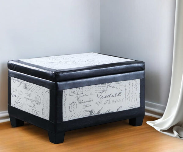 Homeroots 32" Black And White Faux Leather Upholstered Storage Bench With Flip Top   469416