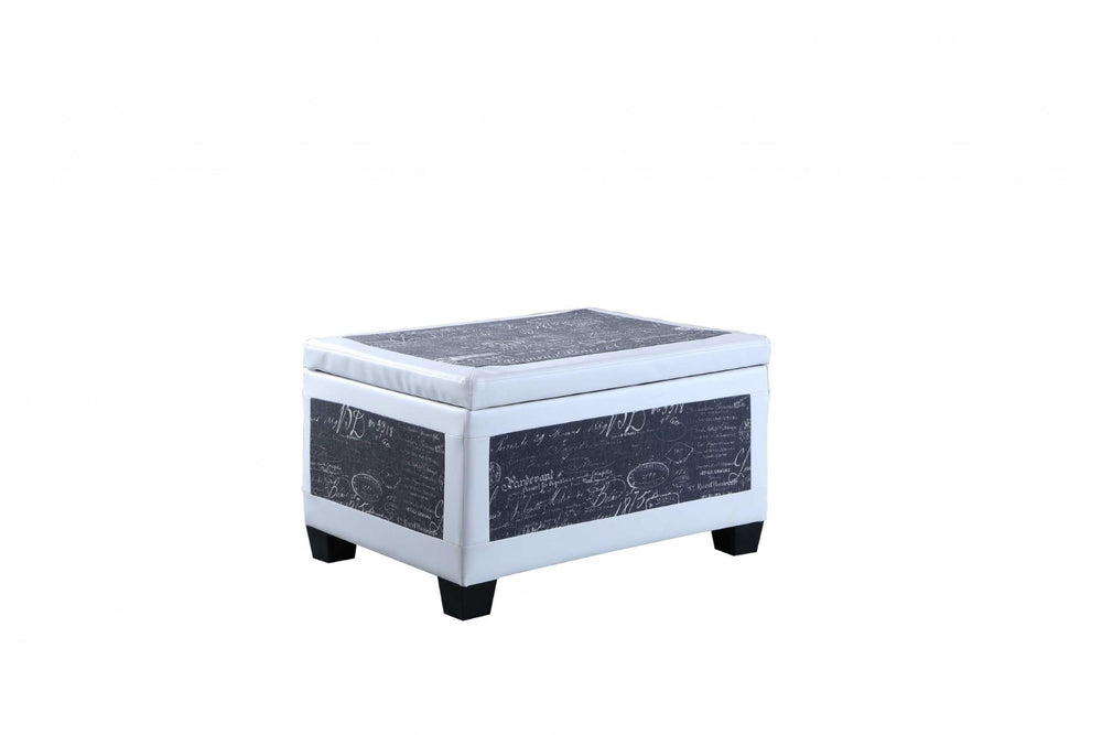 HomeRoots 24" Chic White and Black Faux Leather Upholstered Bench with Flip-Top for Stylish Storage Solutions 469417