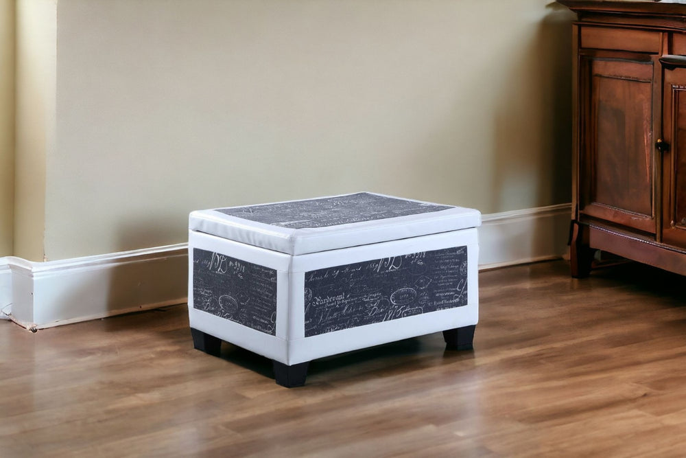 HomeRoots 24" Chic White and Black Faux Leather Upholstered Bench with Flip-Top for Stylish Storage Solutions 469417