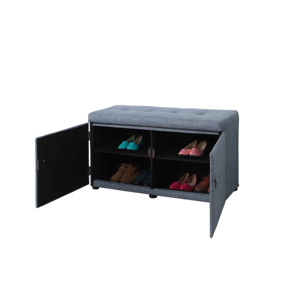 Homeroots Blue Gray Linen Look Double Door Shoe Storage Bench  Manufactured Wood 469431