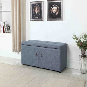 Homeroots Blue Gray Linen Look Double Door Shoe Storage Bench  Manufactured Wood 469431