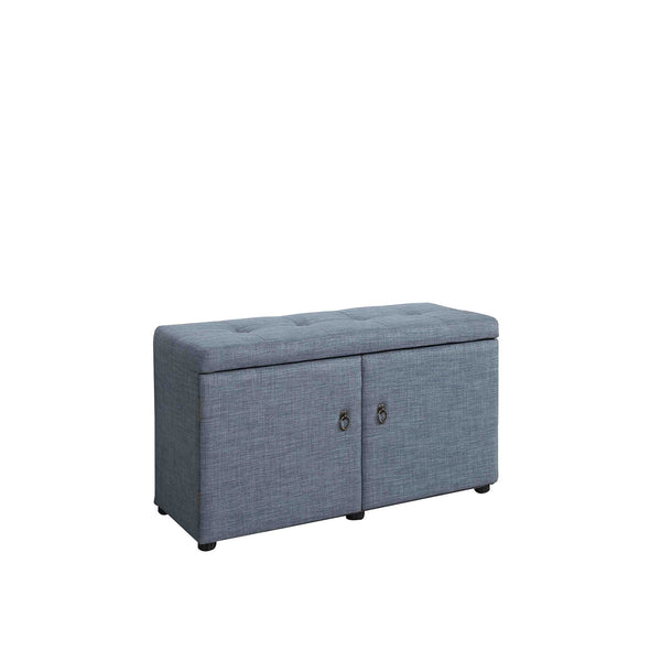 Homeroots Blue Gray Linen Look Double Door Shoe Storage Bench  Manufactured Wood 469431