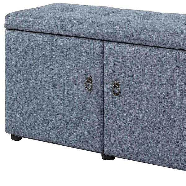 Homeroots Blue Gray Linen Look Double Door Shoe Storage Bench  Manufactured Wood 469431
