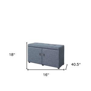 Homeroots Blue Gray Linen Look Double Door Shoe Storage Bench  Manufactured Wood 469431