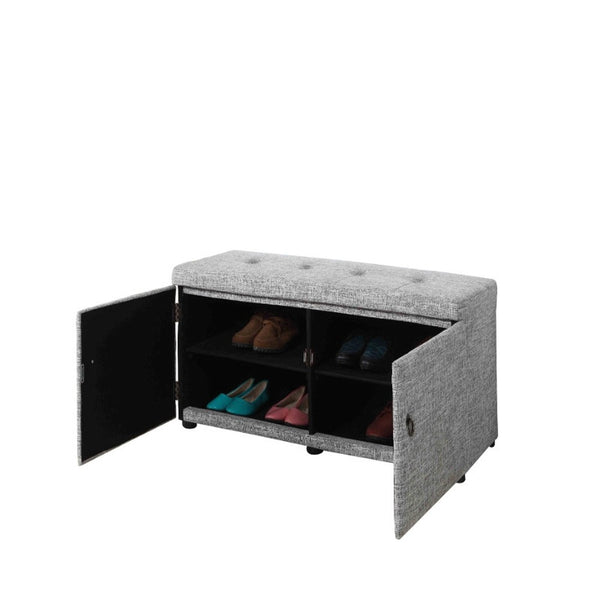 Homeroots Light Gray Linen Look Double Door Shoe Storage Bench Gray Manufactured Wood 469432