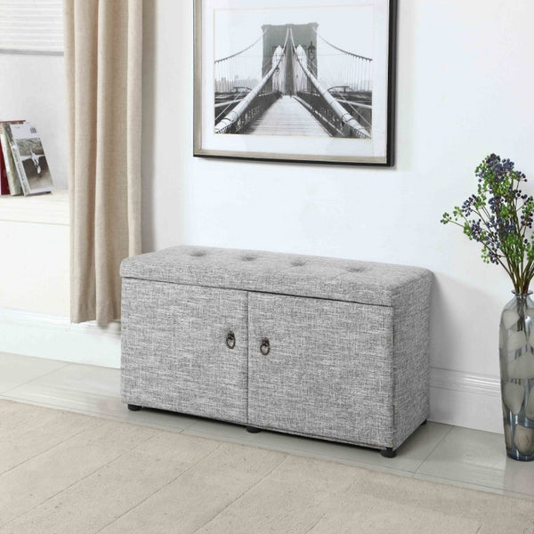 Homeroots Light Gray Linen Look Double Door Shoe Storage Bench Gray Manufactured Wood 469432