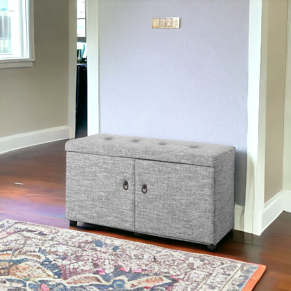 Homeroots Light Gray Linen Look Double Door Shoe Storage Bench Gray Manufactured Wood 469432