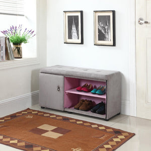 Homeroots Light Gray And Pink Tufted Shoe Storage Bench Gray Manufactured Wood 469434