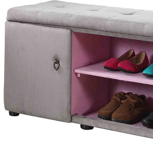 Homeroots Light Gray And Pink Tufted Shoe Storage Bench Gray Manufactured Wood 469434