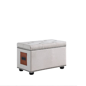 Homeroots 17" Light Khaki Linen And Black Tufted Storage   469435