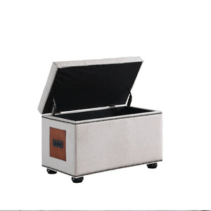 Homeroots 17" Light Khaki Linen And Black Tufted Storage   469435