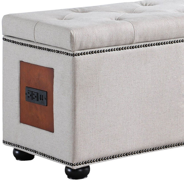 Homeroots 17" Light Khaki Linen And Black Tufted Storage   469435
