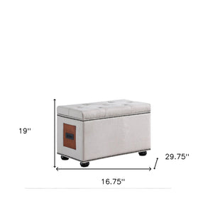 Homeroots 17" Light Khaki Linen And Black Tufted Storage   469435