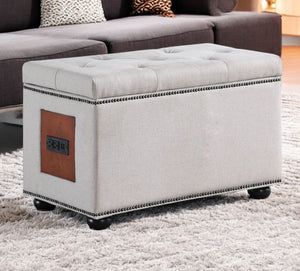 Homeroots 17" Light Khaki Linen And Black Tufted Storage   469435