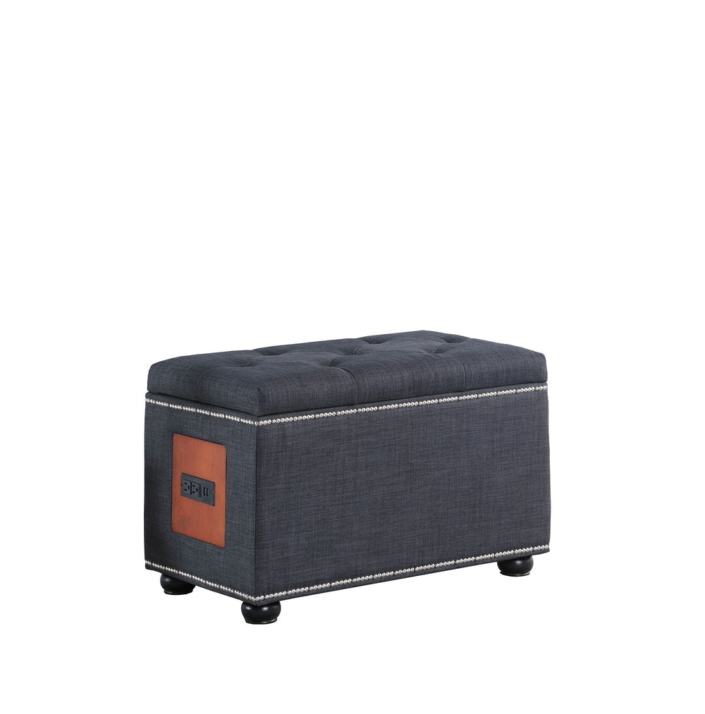 Homeroots 17" Slate Gray Linen Ottoman With Black Tufting And Hidden Storage – Elegant Multi-functional Design Dark Gray  469436