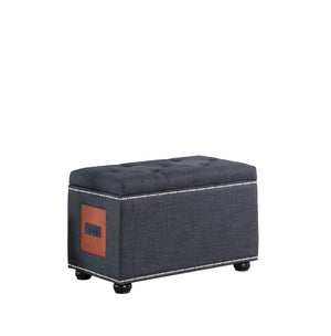 Homeroots 17" Slate Gray Linen Ottoman With Black Tufting And Hidden Storage – Elegant Multi-functional Design Dark Gray  469436