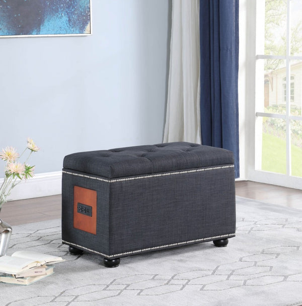 Homeroots 17" Slate Gray Linen Ottoman With Black Tufting And Hidden Storage – Elegant Multi-functional Design Dark Gray  469436