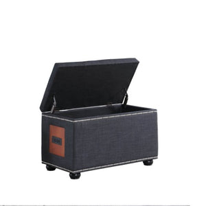 Homeroots 17" Slate Gray Linen Ottoman With Black Tufting And Hidden Storage – Elegant Multi-functional Design Dark Gray  469436