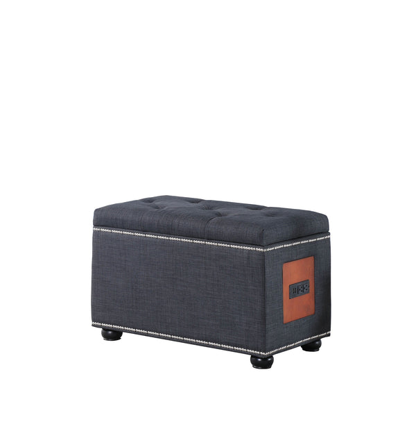 Homeroots 17" Slate Gray Linen Ottoman With Black Tufting And Hidden Storage – Elegant Multi-functional Design Dark Gray  469436