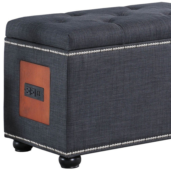 Homeroots 17" Slate Gray Linen Ottoman With Black Tufting And Hidden Storage – Elegant Multi-functional Design Dark Gray  469436