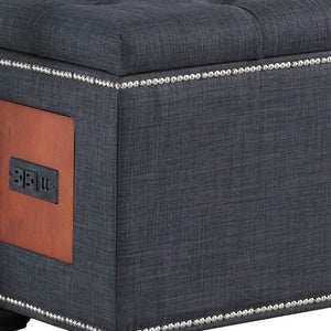 Homeroots 17" Slate Gray Linen Ottoman With Black Tufting And Hidden Storage – Elegant Multi-functional Design Dark Gray  469436