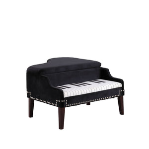 Homeroots Black Velour Baby Grand Piano Storage Bench Navy,Blue Manufactured Wood 469438