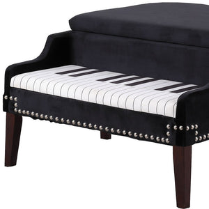 Homeroots Black Velour Baby Grand Piano Storage Bench Navy,Blue Manufactured Wood 469438
