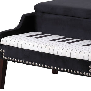 Homeroots Black Velour Baby Grand Piano Storage Bench Navy,Blue Manufactured Wood 469438