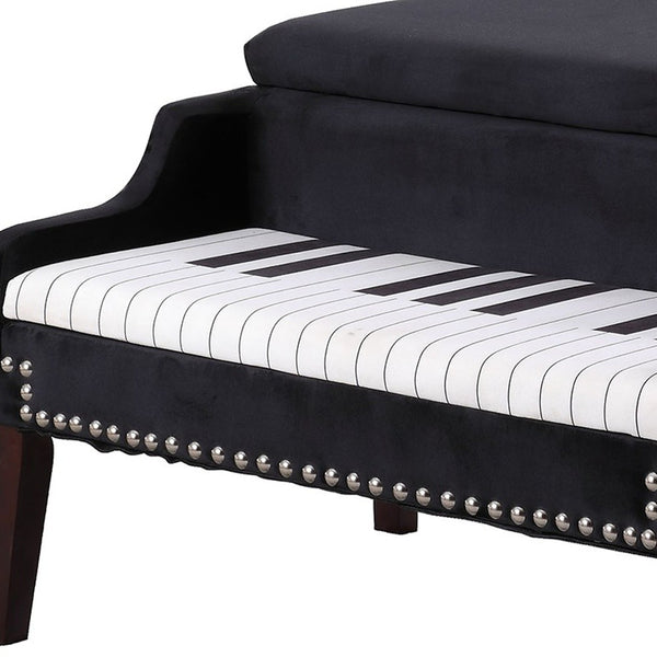 Homeroots Black Velour Baby Grand Piano Storage Bench Navy,Blue Manufactured Wood 469438