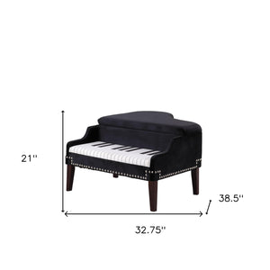 Homeroots Black Velour Baby Grand Piano Storage Bench Navy,Blue Manufactured Wood 469438