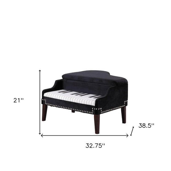 Homeroots Black Velour Baby Grand Piano Storage Bench Navy,Blue Manufactured Wood 469438