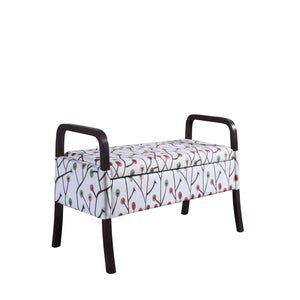 Homeroots 17" Dark Brown And Blue Upholstered 100% Polyester Floral Entryway Bench With Flip Top  Solid Wood 469439