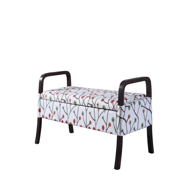 Homeroots 17" Dark Brown And Blue Upholstered 100% Polyester Floral Entryway Bench With Flip Top  Solid Wood 469439