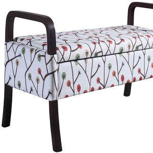 Homeroots 17" Dark Brown And Blue Upholstered 100% Polyester Floral Entryway Bench With Flip Top  Solid Wood 469439