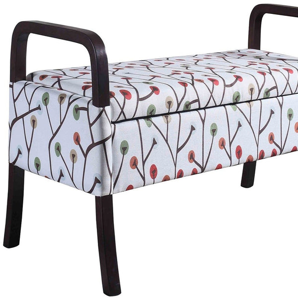Homeroots 17" Dark Brown And Blue Upholstered 100% Polyester Floral Entryway Bench With Flip Top  Solid Wood 469439
