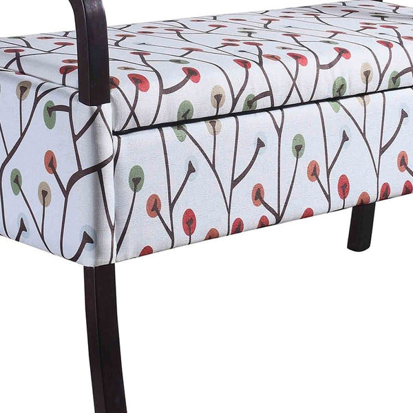 Homeroots 17" Dark Brown And Blue Upholstered 100% Polyester Floral Entryway Bench With Flip Top  Solid Wood 469439