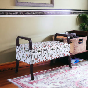 Homeroots 17" Dark Brown And Blue Upholstered 100% Polyester Floral Entryway Bench With Flip Top  Solid Wood 469439
