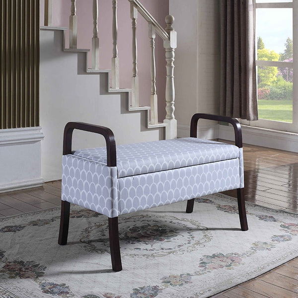 Homeroots 17" Black And Gray Upholstered 100% Polyester Trellis Entryway Bench With Flip Top  Solid Wood 469440
